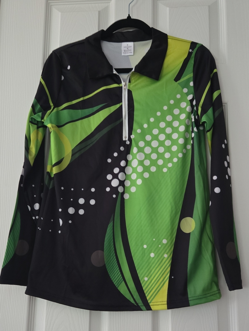 Green & Black Long-Sleeve Zip Polo Top